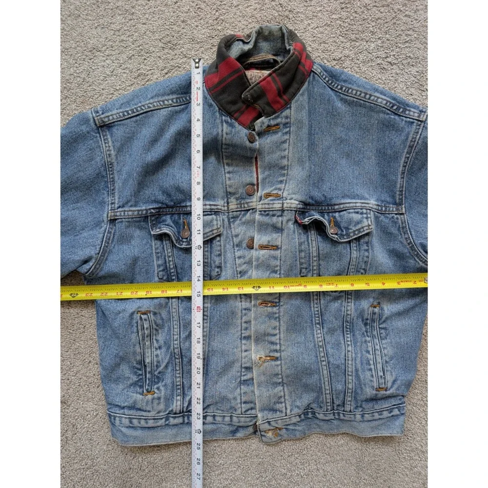 VTG 80s Levi's Denim Trucker Jacket Mens Medium Plaid Flannel Lined Made in USA